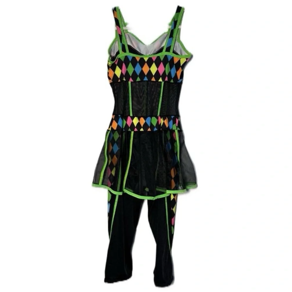 Neon Harlequin‎ Mesh Dance Costume 80s 90s Adult Medium Vibrant Diamond size AME